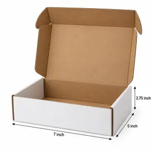 Flat 7 X 5 X 2.75 inch Auto Lock Mailer Corrugated White Boxes - 3 PLY (150 GSM)