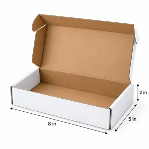 Flat 8 X 5 X 2 inch Auto Lock Mailer Corrugated White Boxes - 3 PLY (150 GSM)